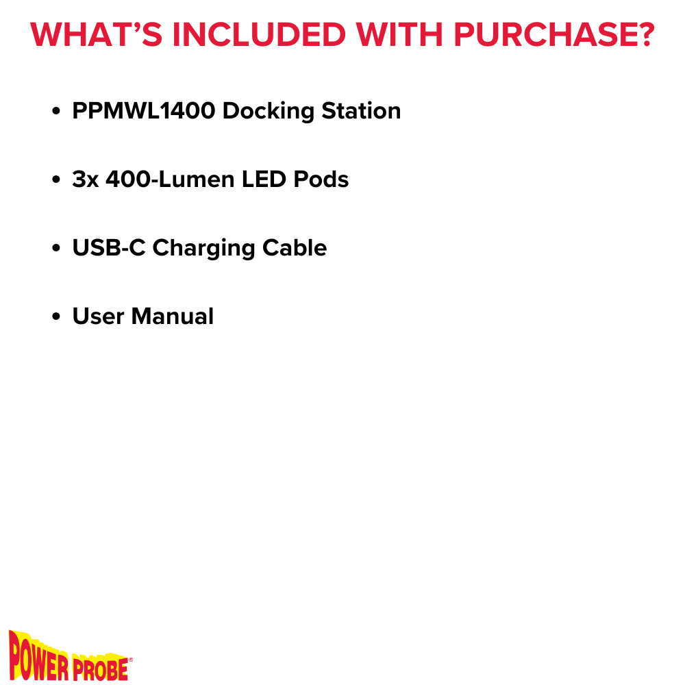 Power Probe PPMWL1400 1400 Lumen Modular Work Light with Detachable LED Pods