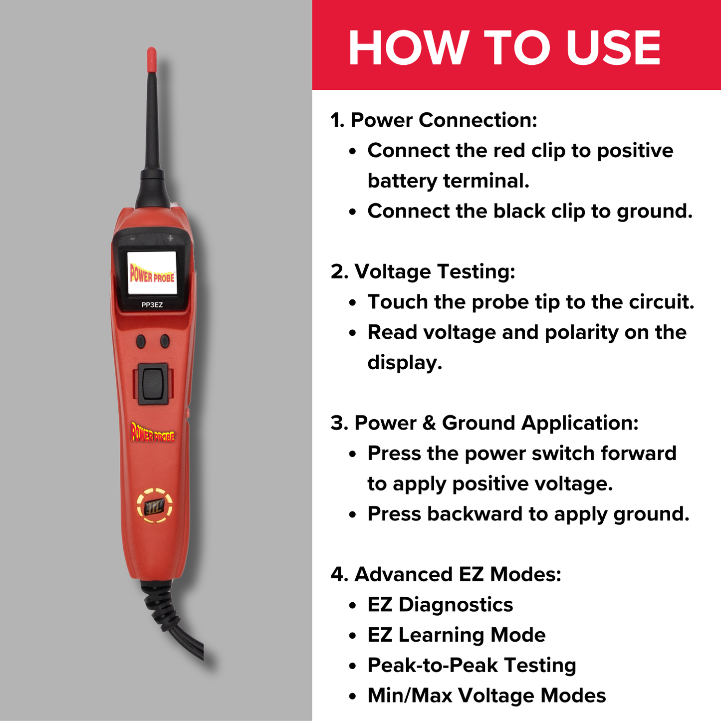 Power Probe PP3EZREDCS Circuit tester with learning and diagnostics mode for Easy Automotive Electrical and Component Testing for 12 to 24 volts Electrical Systems – Tool Only