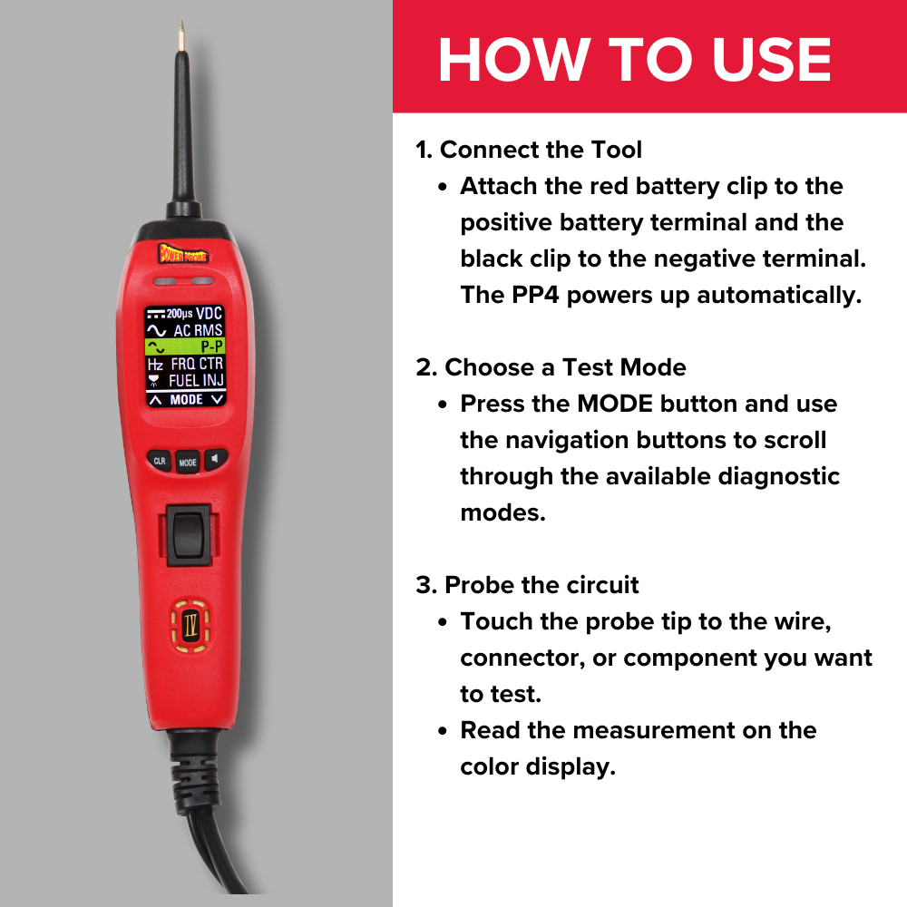 Power Probe PP401AS Car Automotive Diagnostic Test Tool, Digital Volt Meter, AC/DC Current Resistance, Circuit Tester