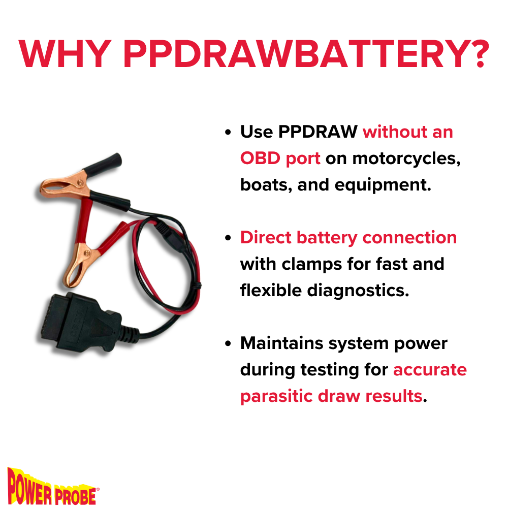 Power Probe PPDRAWBATTERY - OBD2 to Alligator Clamp for PPDRAW