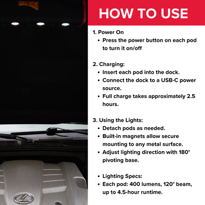 Power Probe PPMWL1400 1400 Lumen Modular Work Light with Detachable LED Pods