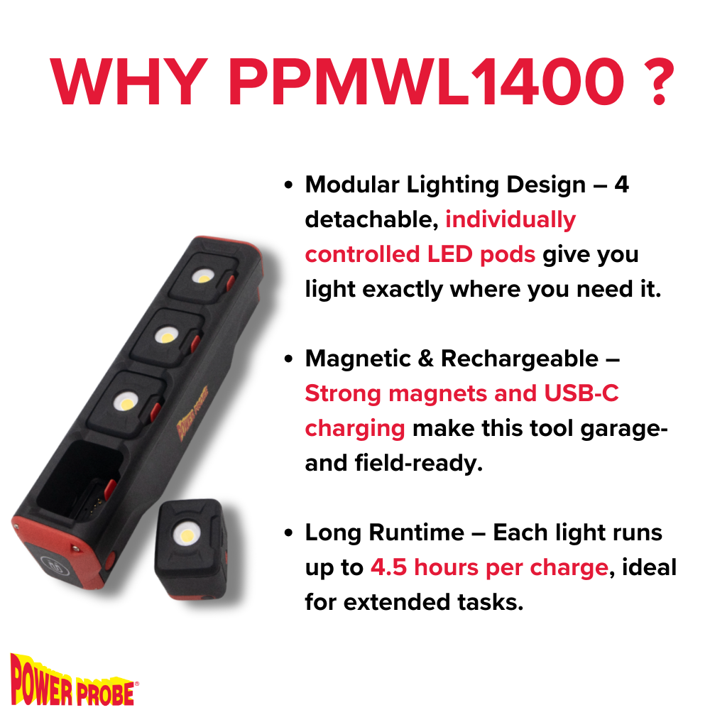 Power Probe PPMWL1400 1400 Lumen Modular Work Light with Detachable LED Pods